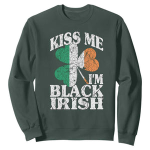 Funny Kiss Me I'm Black Irish Sweatshirt St Patrick's Day Vintage Shamrock TS11 Dark Forest Green Print Your Wear
