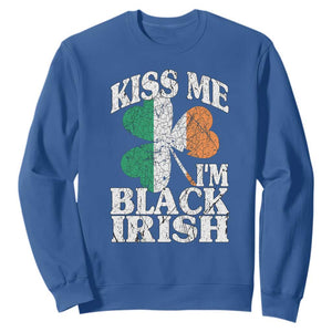 Funny Kiss Me I'm Black Irish Sweatshirt St Patrick's Day Vintage Shamrock TS11 Royal Blue Print Your Wear