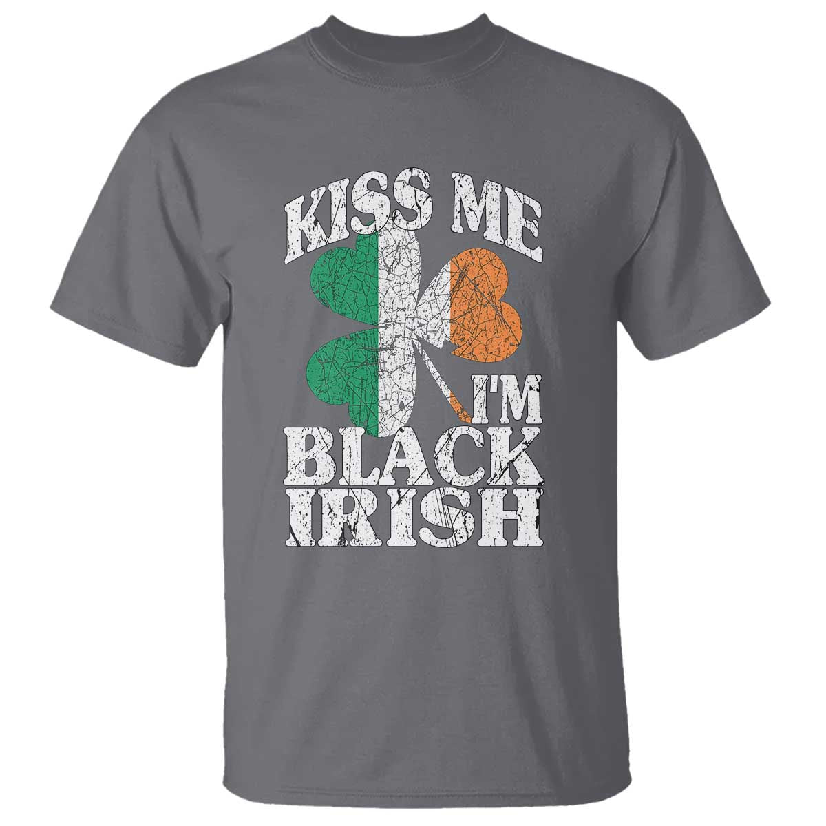 Funny Kiss Me I'm Black Irish T Shirt St Patrick's Day Vintage Shamrock TS11 Charcoal Print Your Wear