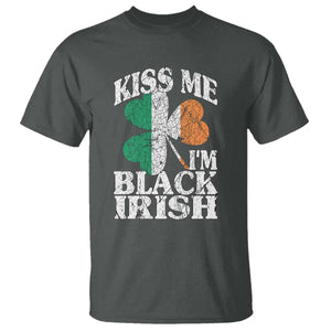 Funny Kiss Me I'm Black Irish T Shirt St Patrick's Day Vintage Shamrock TS11 Dark Heather Print Your Wear