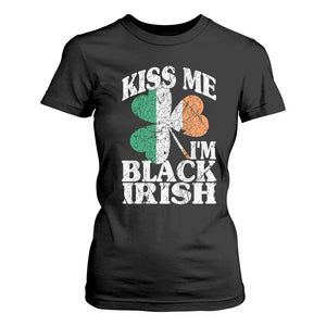 Funny Kiss Me I'm Black Irish T Shirt For Women St Patrick's Day Vintage Shamrock TS11 Black Print Your Wear