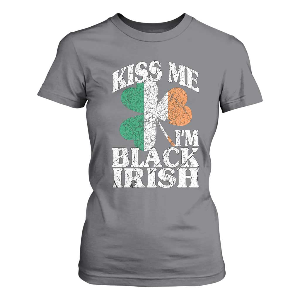 Funny Kiss Me I'm Black Irish T Shirt For Women St Patrick's Day Vintage Shamrock TS11 Charcoal Print Your Wear
