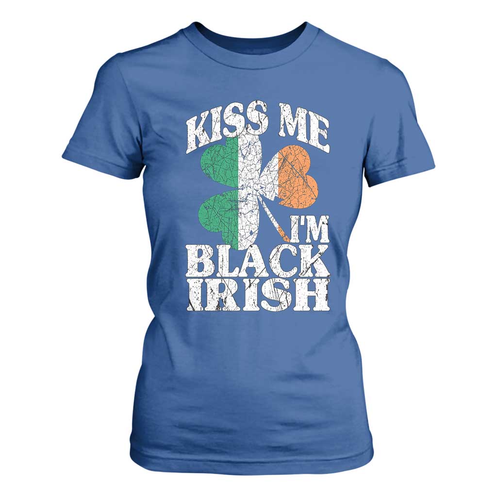 Funny Kiss Me I'm Black Irish T Shirt For Women St Patrick's Day Vintage Shamrock TS11 Royal Blue Print Your Wear