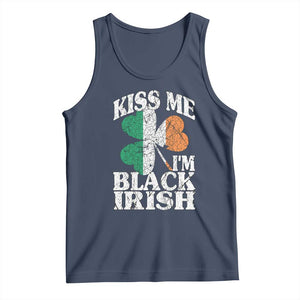Funny Kiss Me I'm Black Irish Tank Top St Patrick's Day Vintage Shamrock TS11 Navy Print Your Wear