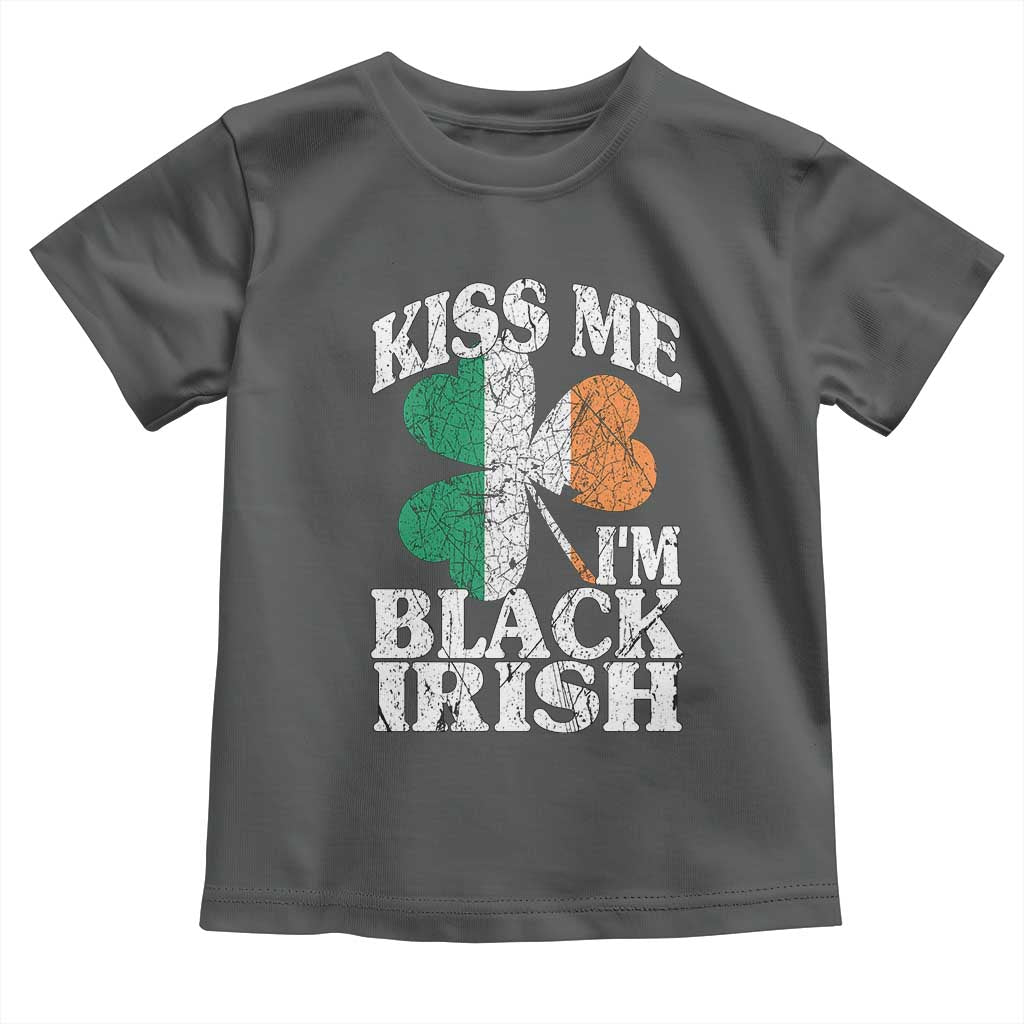 Funny Kiss Me I'm Black Irish Toddler T Shirt St Patrick's Day Vintage Shamrock TS11 Dark Heather Print Your Wear