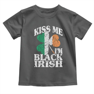 Funny Kiss Me I'm Black Irish Toddler T Shirt St Patrick's Day Vintage Shamrock TS11 Dark Heather Print Your Wear