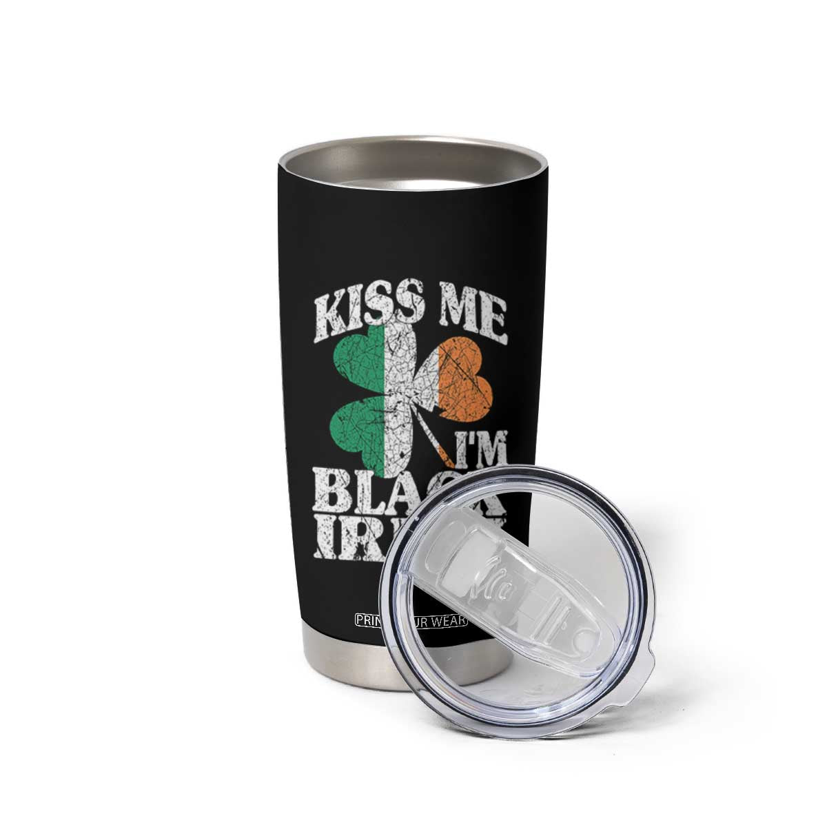Funny Kiss Me I'm Black Irish Tumbler Cup St Patrick's Day Vintage Shamrock TS11 Print Your Wear