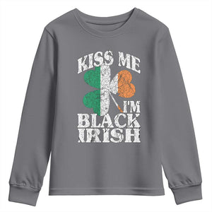 Funny Kiss Me I'm Black Irish Youth Sweatshirt St Patrick's Day Vintage Shamrock TS11 Charcoal Print Your Wear