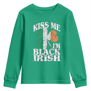 Funny Kiss Me I'm Black Irish Youth Sweatshirt St Patrick's Day Vintage Shamrock TS11 Irish Green Print Your Wear