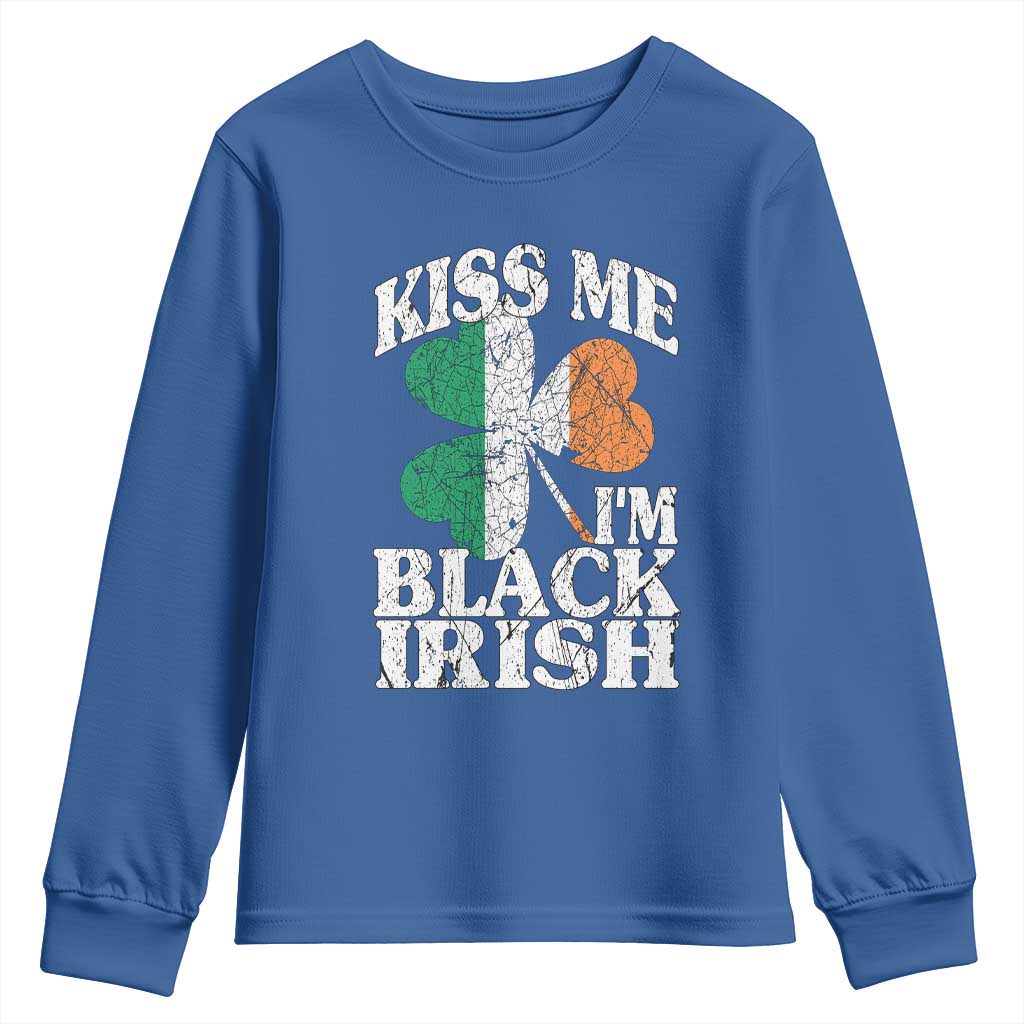 Funny Kiss Me I'm Black Irish Youth Sweatshirt St Patrick's Day Vintage Shamrock TS11 Royal Blue Print Your Wear