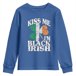 Funny Kiss Me I'm Black Irish Youth Sweatshirt St Patrick's Day Vintage Shamrock TS11 Royal Blue Print Your Wear