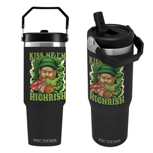 Funny St Patrick's Day Cannabis Weed Flip Straw Tumbler Kiss Me I'm Highrish Leprechaun TS11 One Size: 30 oz Black Print Your Wear
