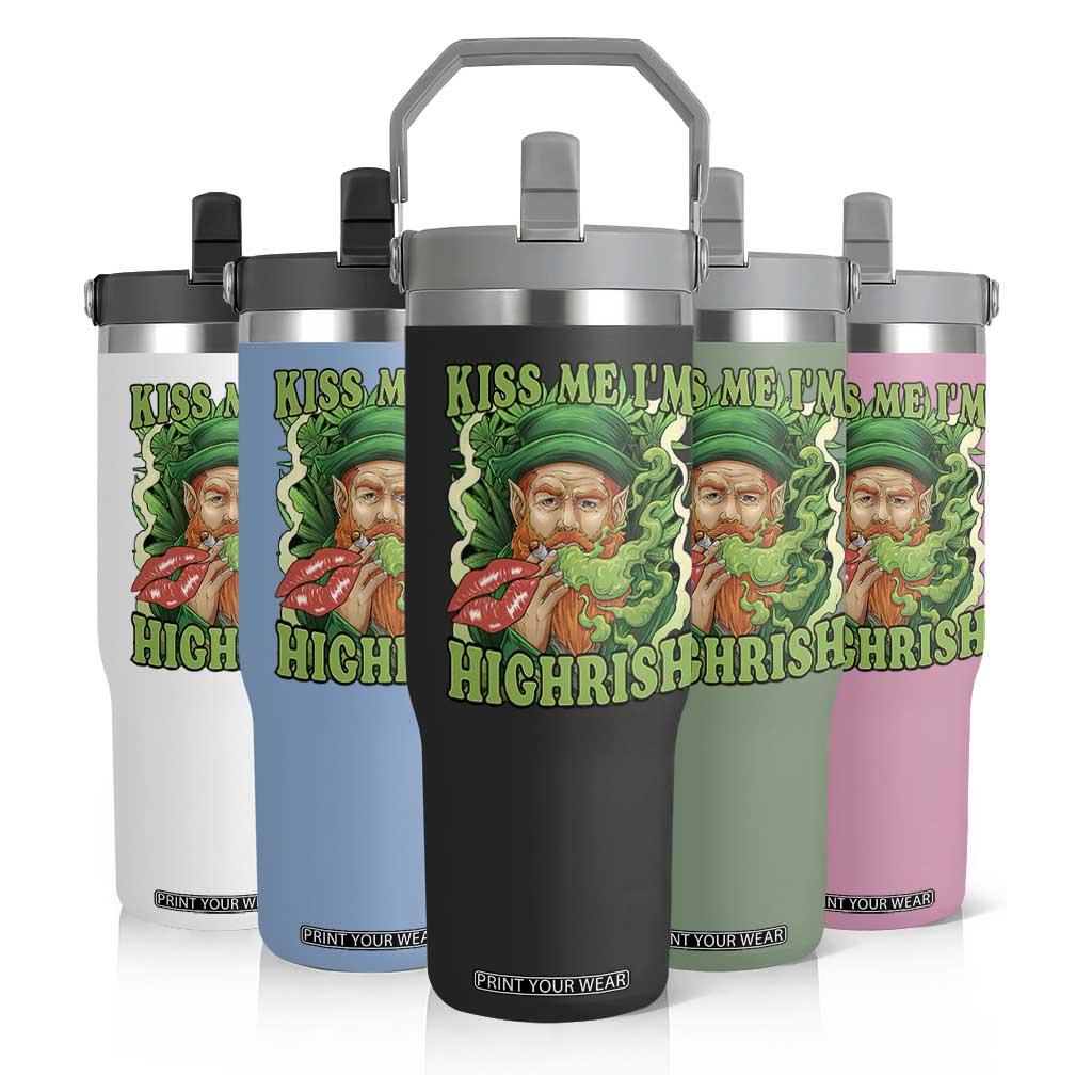 Funny St Patrick's Day Cannabis Weed Flip Straw Tumbler Kiss Me I'm Highrish Leprechaun TS11 Print Your Wear