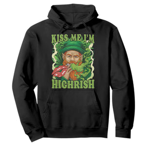 Funny St Patrick's Day Cannabis Weed Hoodie Kiss Me I'm Highrish Leprechaun TS11 Black Print Your Wear