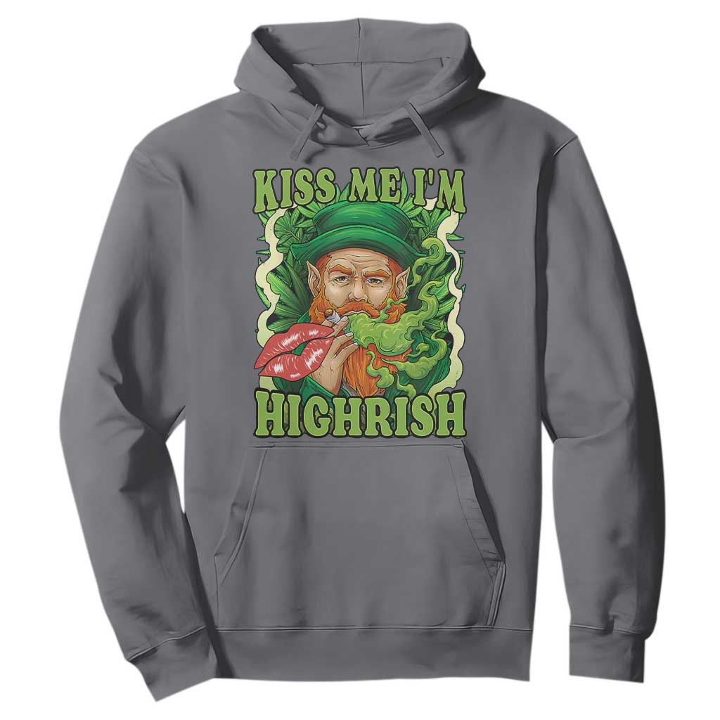 Funny St Patrick's Day Cannabis Weed Hoodie Kiss Me I'm Highrish Leprechaun TS11 Charcoal Print Your Wear