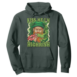Funny St Patrick's Day Cannabis Weed Hoodie Kiss Me I'm Highrish Leprechaun TS11 Dark Forest Green Print Your Wear