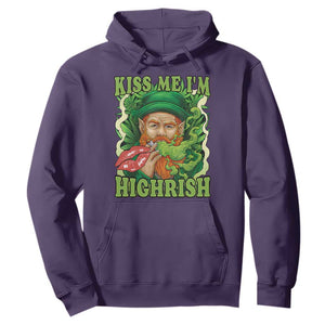 Funny St Patrick's Day Cannabis Weed Hoodie Kiss Me I'm Highrish Leprechaun TS11 Purple Print Your Wear