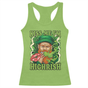 Funny St Patrick's Day Cannabis Weed Racerback Tank Top Kiss Me I'm Highrish Leprechaun TS11 Lime Print Your Wear