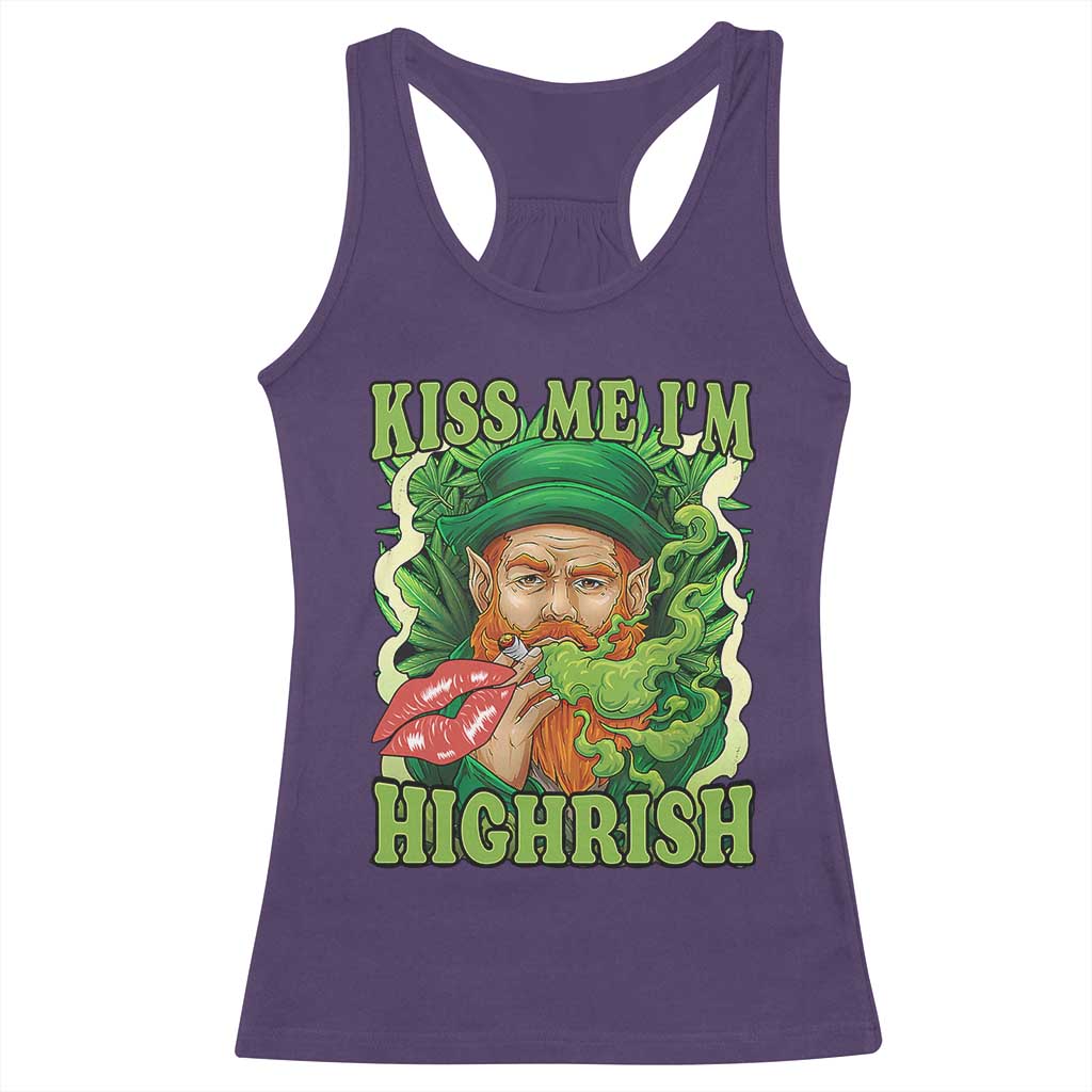 Funny St Patrick's Day Cannabis Weed Racerback Tank Top Kiss Me I'm Highrish Leprechaun TS11 Purple Print Your Wear