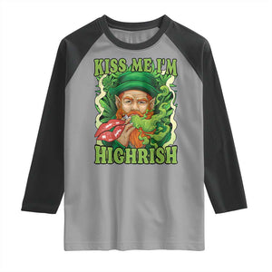 Funny St Patrick's Day Cannabis Weed Raglan Shirt Kiss Me I'm Highrish Leprechaun TS11 Sport Gray Black Print Your Wear