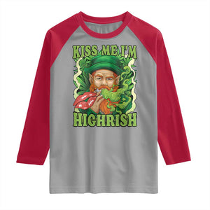 Funny St Patrick's Day Cannabis Weed Raglan Shirt Kiss Me I'm Highrish Leprechaun TS11 Sport Gray Red Print Your Wear