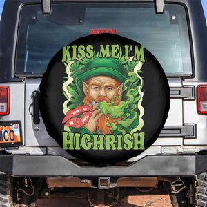 Funny St Patrick's Day Cannabis Weed Spare Tire Cover Kiss Me I'm Highrish Leprechaun TS11 No hole Black Print Your Wear