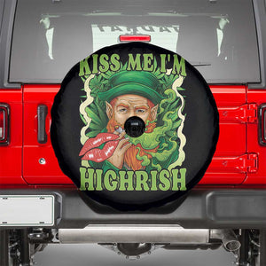 Funny St Patrick's Day Cannabis Weed Spare Tire Cover Kiss Me I'm Highrish Leprechaun TS11 Black Print Your Wear