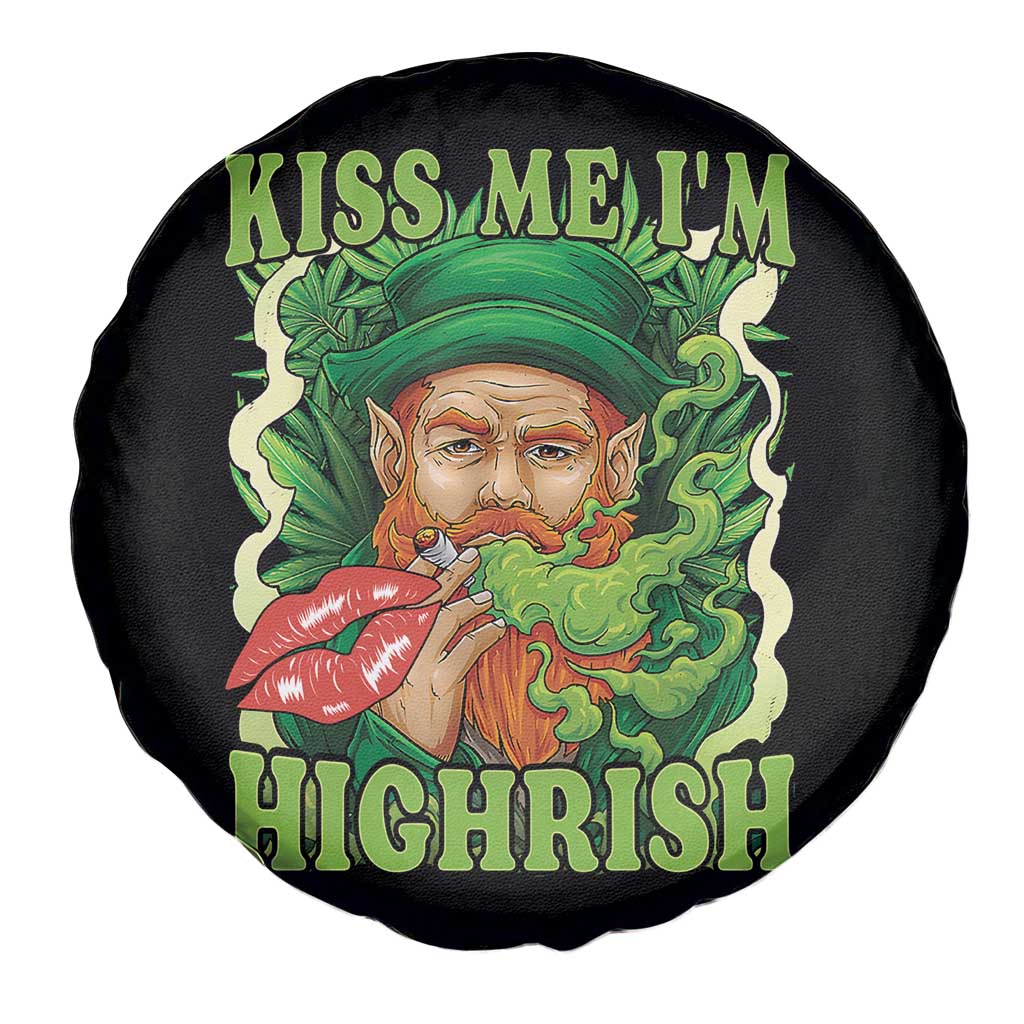 Funny St Patrick's Day Cannabis Weed Spare Tire Cover Kiss Me I'm Highrish Leprechaun TS11 Print Your Wear