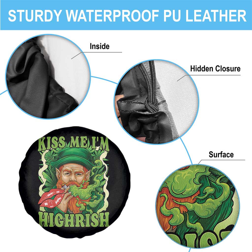Funny St Patrick's Day Cannabis Weed Spare Tire Cover Kiss Me I'm Highrish Leprechaun TS11 Print Your Wear