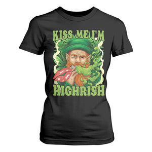 Funny St Patrick's Day Cannabis Weed T Shirt For Women Kiss Me I'm Highrish Leprechaun TS11 Black Print Your Wear