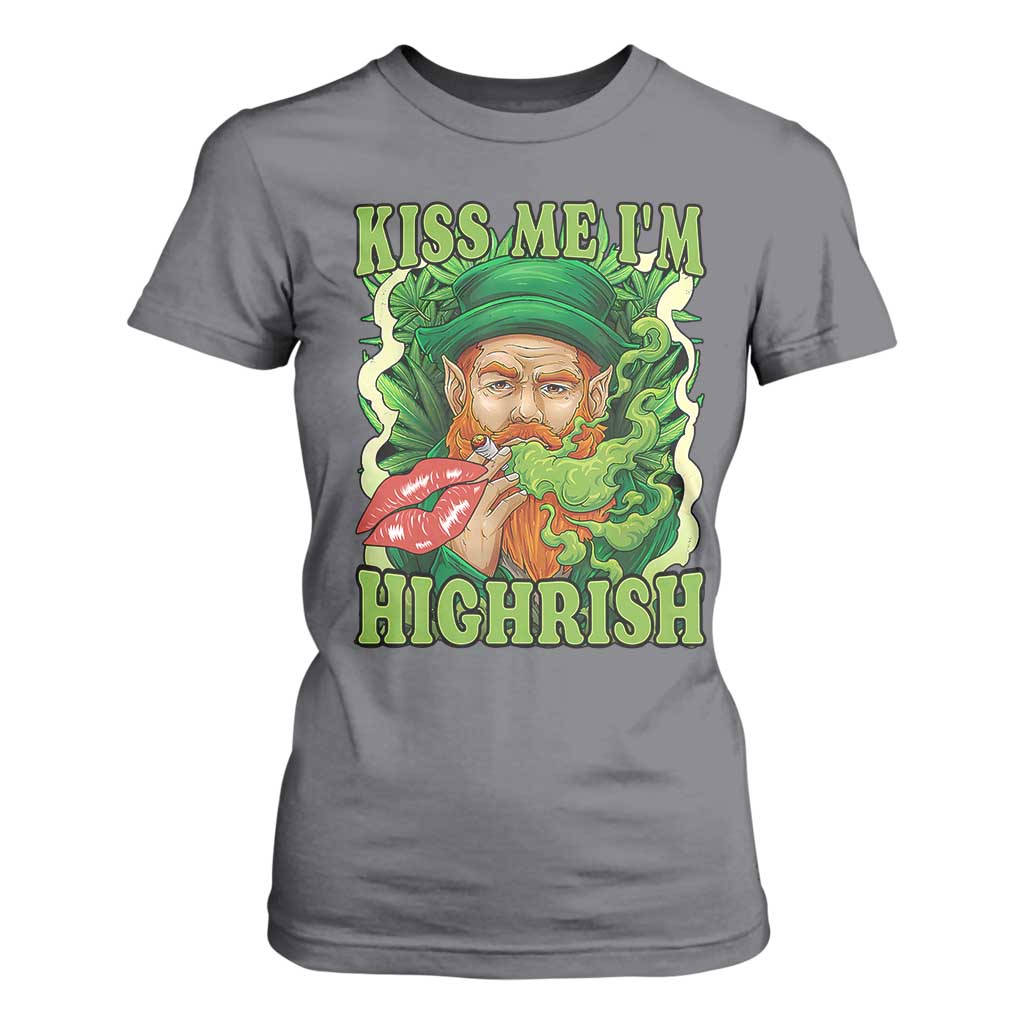 Funny St Patrick's Day Cannabis Weed T Shirt For Women Kiss Me I'm Highrish Leprechaun TS11 Charcoal Print Your Wear