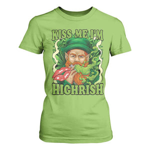 Funny St Patrick's Day Cannabis Weed T Shirt For Women Kiss Me I'm Highrish Leprechaun TS11 Lime Print Your Wear