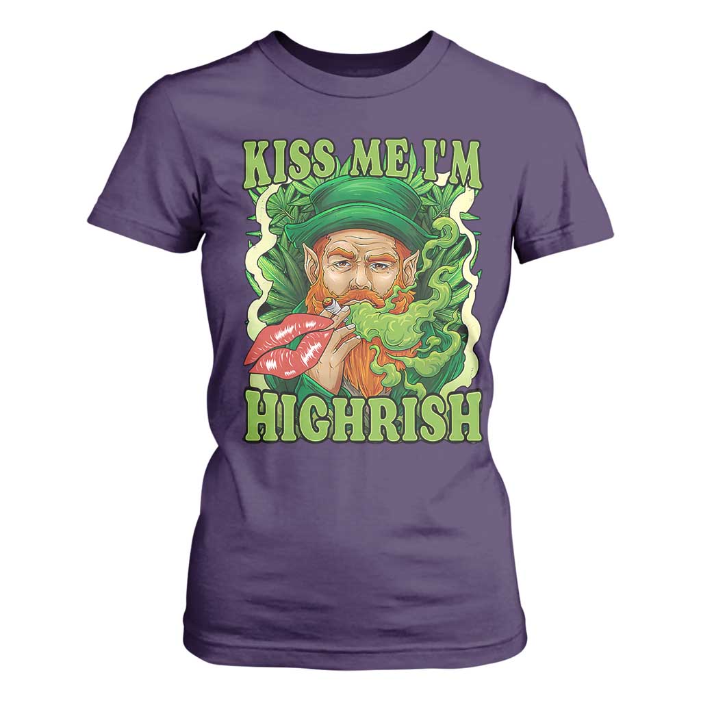 Funny St Patrick's Day Cannabis Weed T Shirt For Women Kiss Me I'm Highrish Leprechaun TS11 Purple Print Your Wear