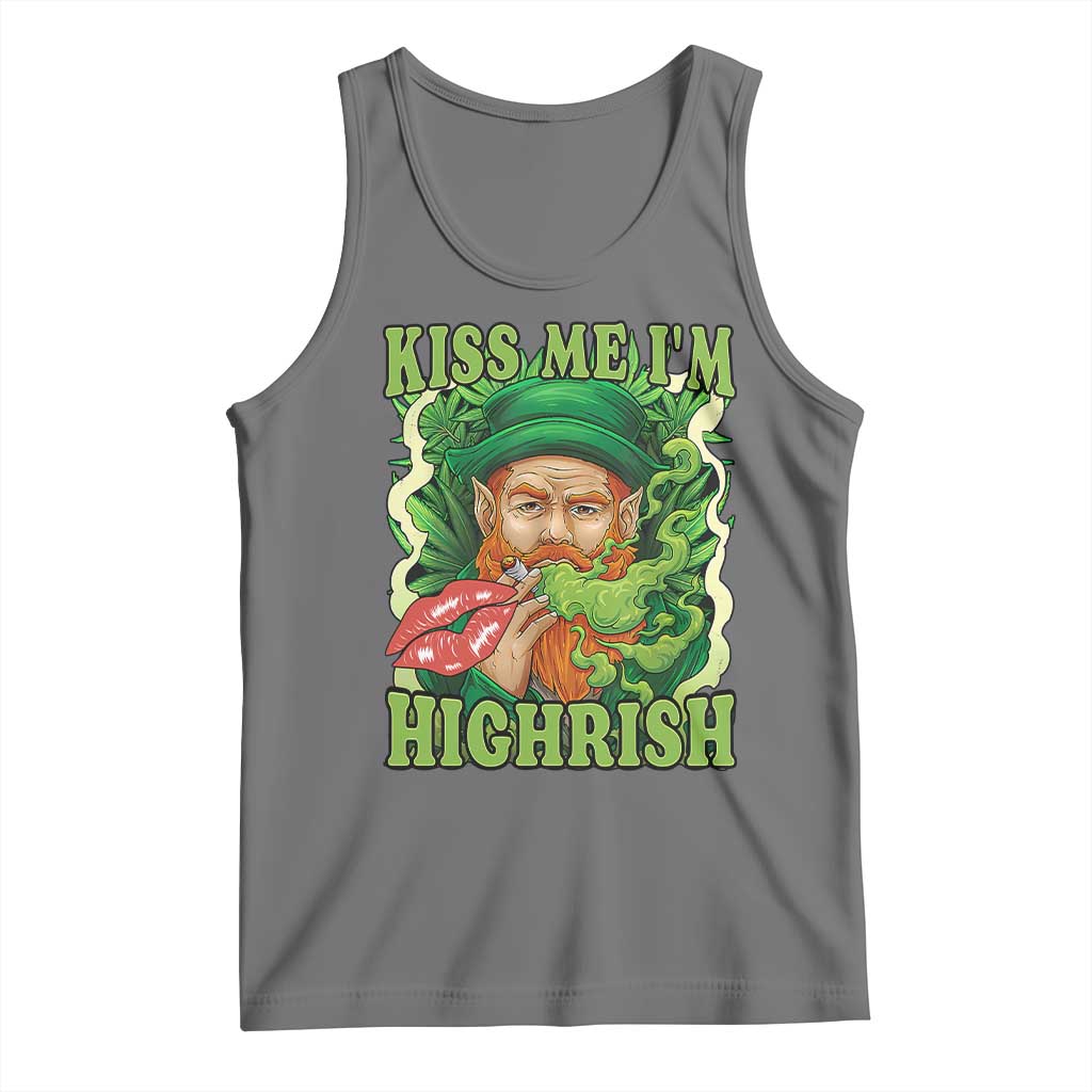 Funny St Patrick's Day Cannabis Weed Tank Top Kiss Me I'm Highrish Leprechaun TS11 Black Heather Print Your Wear