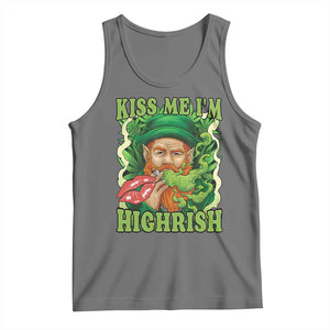 Funny St Patrick's Day Cannabis Weed Tank Top Kiss Me I'm Highrish Leprechaun TS11 Black Heather Print Your Wear