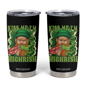 Funny St Patrick's Day Cannabis Weed Tumbler Cup Kiss Me I'm Highrish Leprechaun TS11 Black Print Your Wear