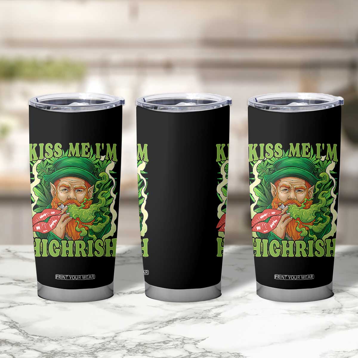 Funny St Patrick's Day Cannabis Weed Tumbler Cup Kiss Me I'm Highrish Leprechaun TS11 Print Your Wear