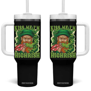 Funny St Patrick's Day Cannabis Weed Tumbler With Handle Kiss Me I'm Highrish Leprechaun TS11 One Size: 40 oz Black Print Your Wear