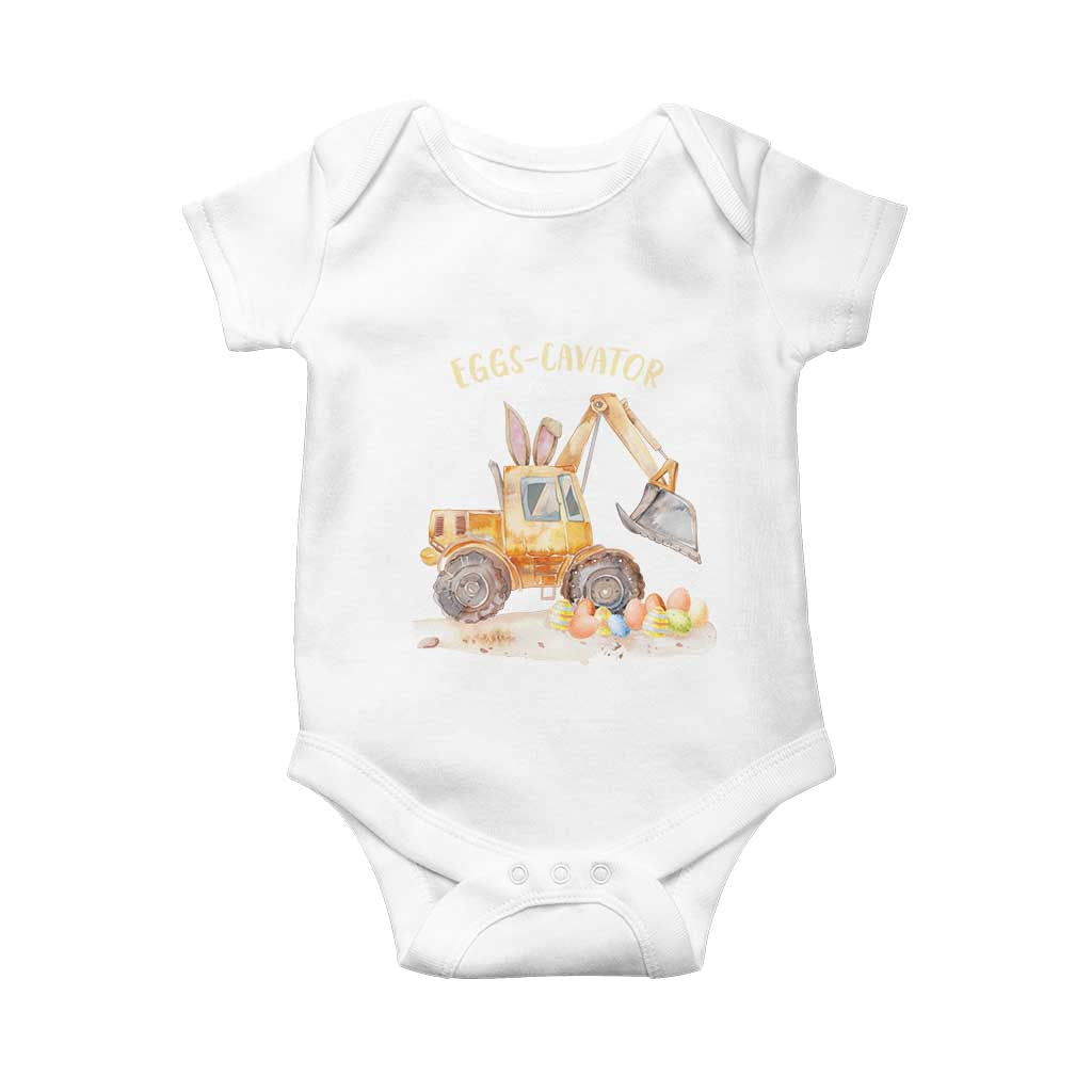Funny Easter Day Excavator Baby Onesie Eggs-Cavator Bunny Construction Trucks TS11 White Print Your Wear