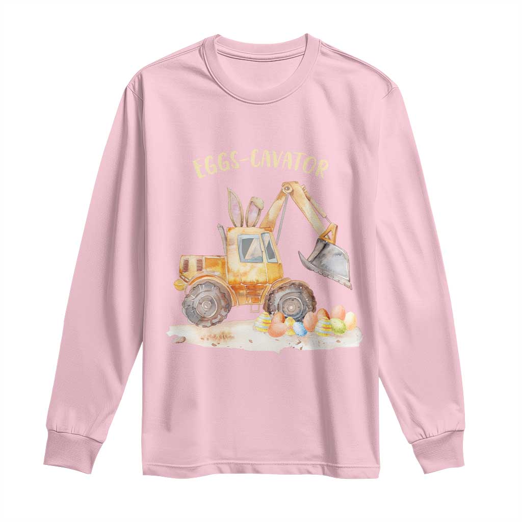 Funny Easter Day Excavator Long Sleeve Shirt Eggs-Cavator Bunny Construction Trucks TS11 Light Pink Print Your Wear