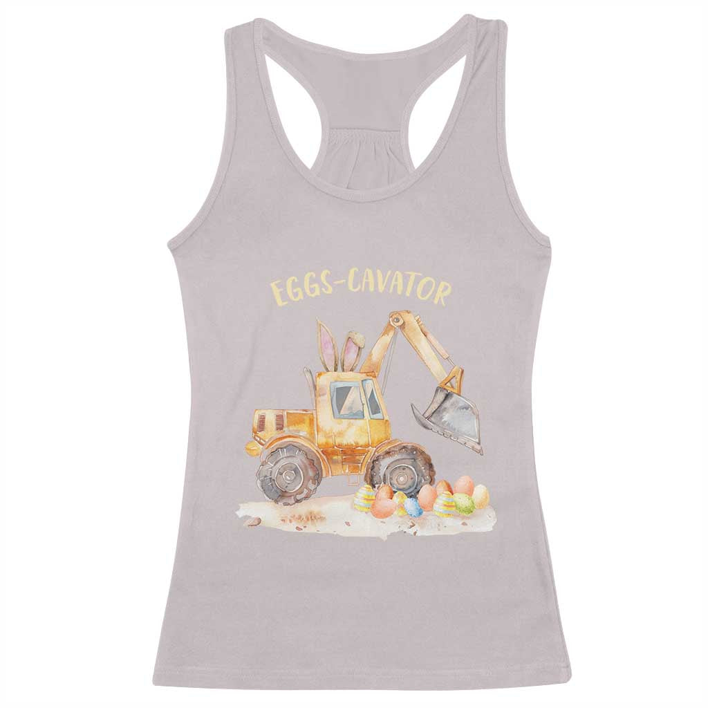 Funny Easter Day Excavator Racerback Tank Top Eggs-Cavator Bunny Construction Trucks TS11 Ice Gray Print Your Wear