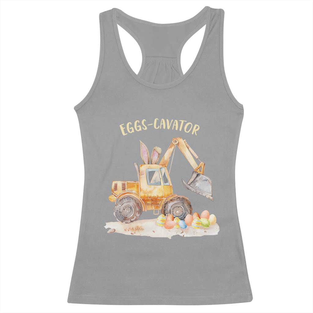 Funny Easter Day Excavator Racerback Tank Top Eggs-Cavator Bunny Construction Trucks TS11 Sport Gray Print Your Wear