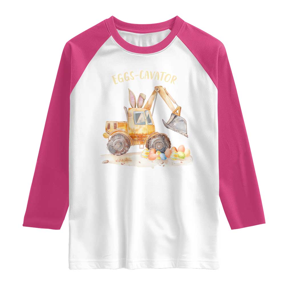 Funny Easter Day Excavator Raglan Shirt Eggs-Cavator Bunny Construction Trucks TS11 White Heliconia Print Your Wear