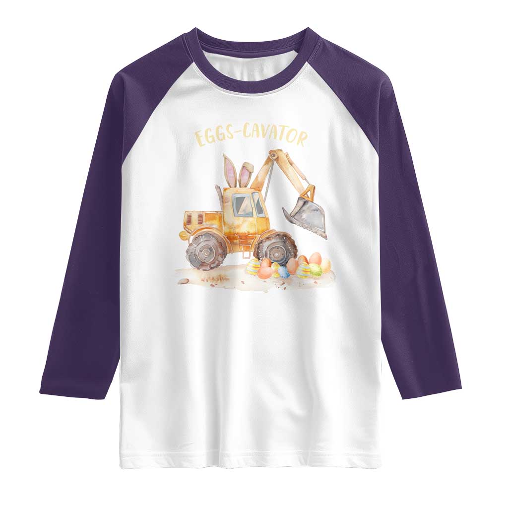 Funny Easter Day Excavator Raglan Shirt Eggs-Cavator Bunny Construction Trucks TS11 White Purple Print Your Wear