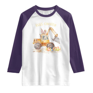 Funny Easter Day Excavator Raglan Shirt Eggs-Cavator Bunny Construction Trucks TS11 White Purple Print Your Wear