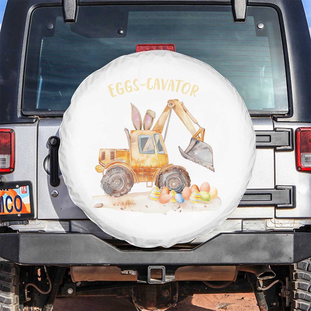 Funny Easter Day Excavator Spare Tire Cover Eggs-Cavator Bunny Construction Trucks TS11 No hole White Print Your Wear