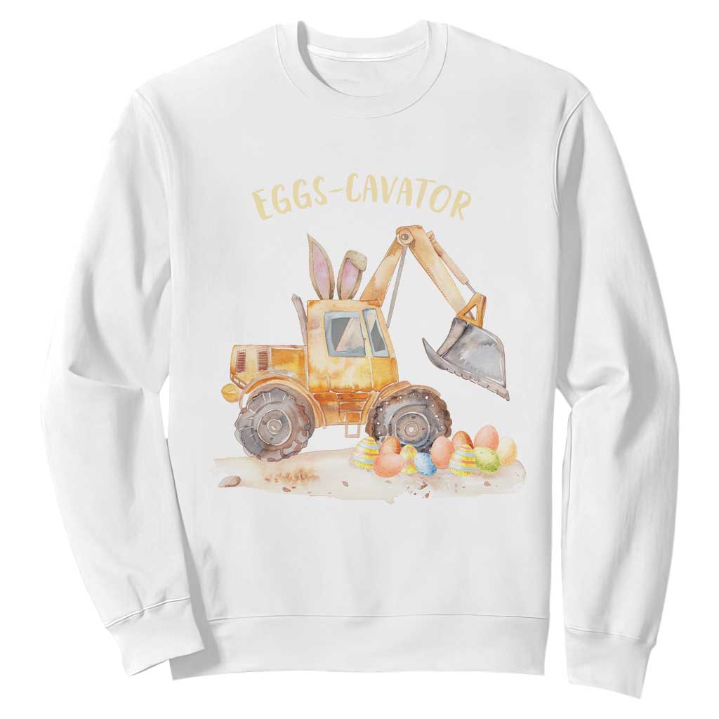 Funny Easter Day Excavator Sweatshirt Eggs-Cavator Bunny Construction Trucks TS11 White Print Your Wear