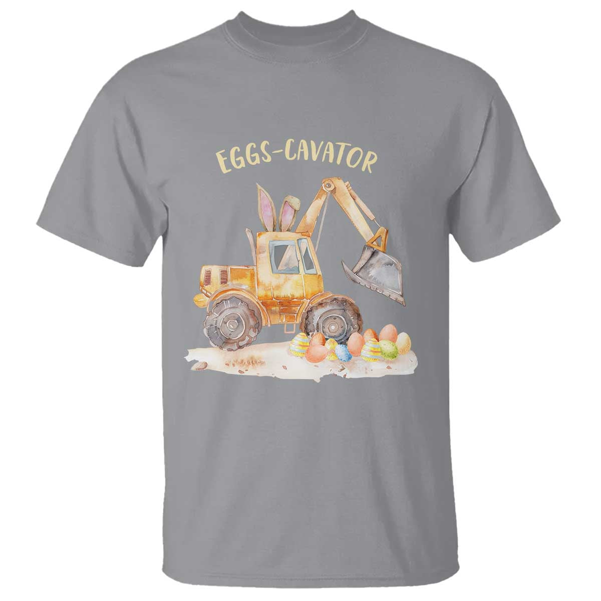 Funny Easter Day Excavator T Shirt Eggs-Cavator Bunny Construction Trucks TS11 Sport Gray Print Your Wear