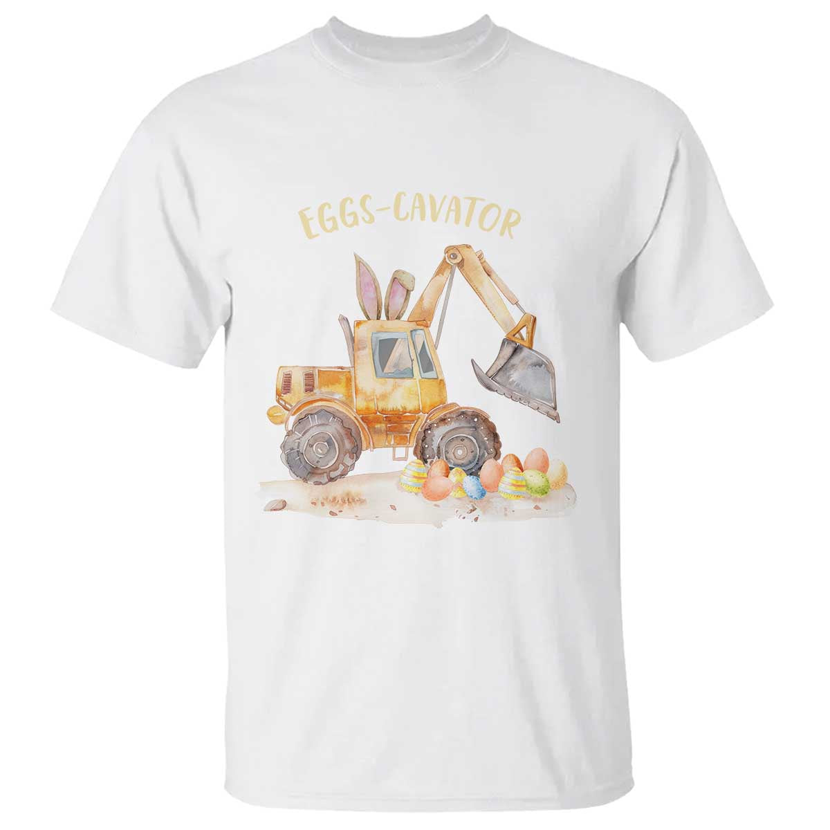 Funny Easter Day Excavator T Shirt Eggs-Cavator Bunny Construction Trucks TS11 White Print Your Wear