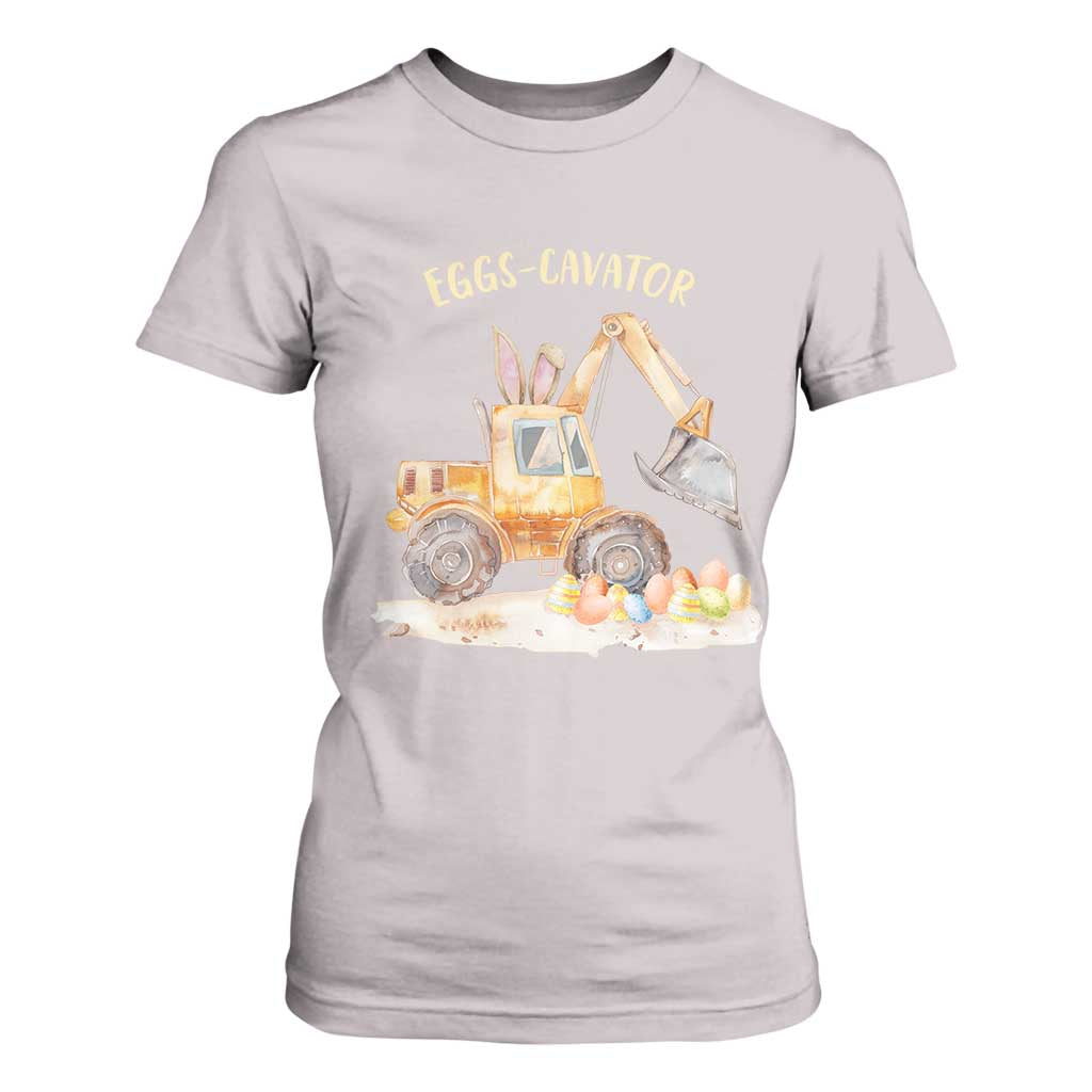 Funny Easter Day Excavator T Shirt For Women Eggs-Cavator Bunny Construction Trucks TS11 Ice Gray Print Your Wear